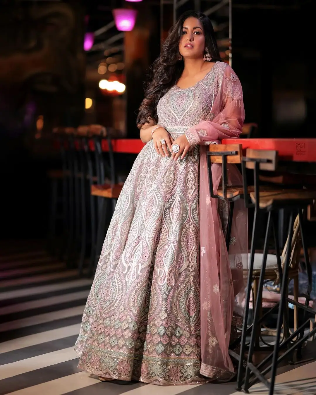 Meghana Raj Wearing Beautiful Earring Pink Gown